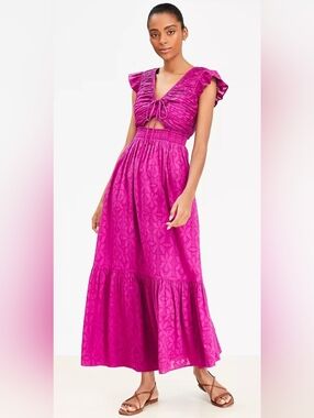 LOFT Beach Floral Clip Cutout Maxi Pocket Dress sz M NWT Vacation